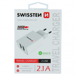  SWISSTEN adapter sieciowy 2x USB, 10W, SMART IC - biały 
