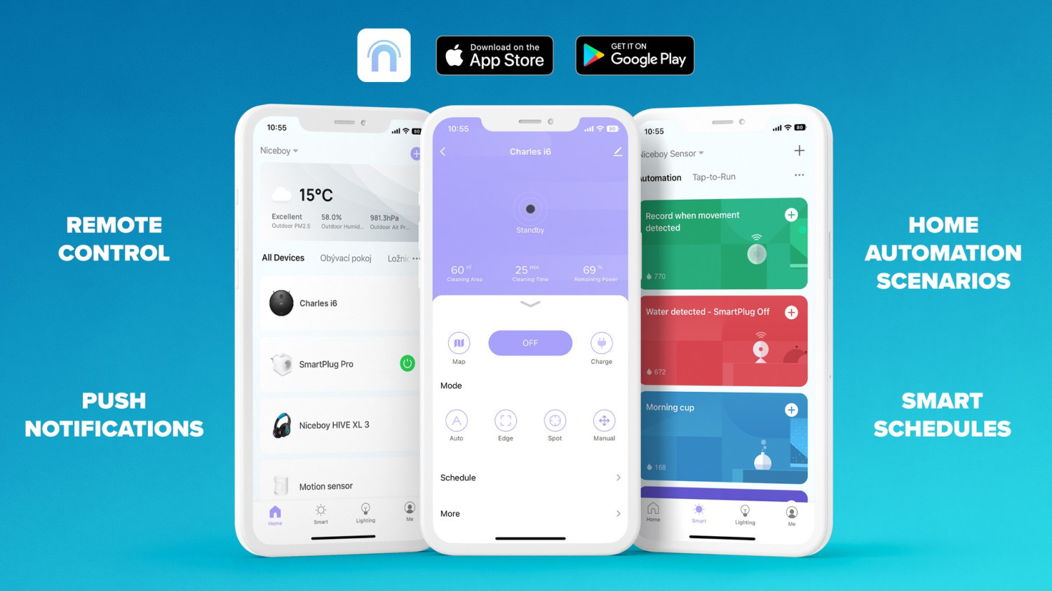 Czyszczenie jest łatwe z telefonu komórkowego dzięki aplikacji Niceboy ION