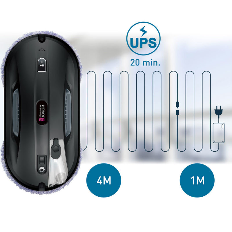 Długi przewód zasilający i wbudowany system UPS